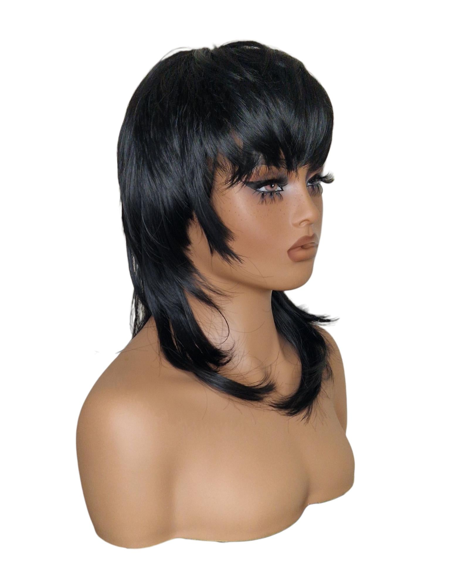 Black Shaggy Mullet Hairstyle Wig. Dua