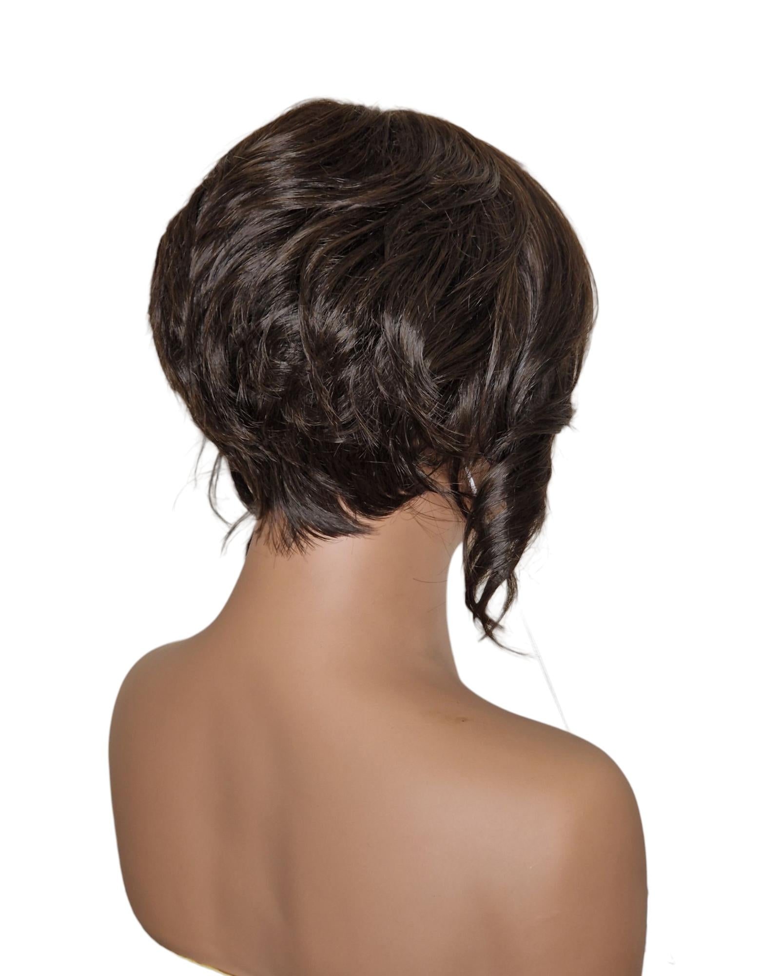 Dark Brown Faux Up Do Bob Wig. Rose.