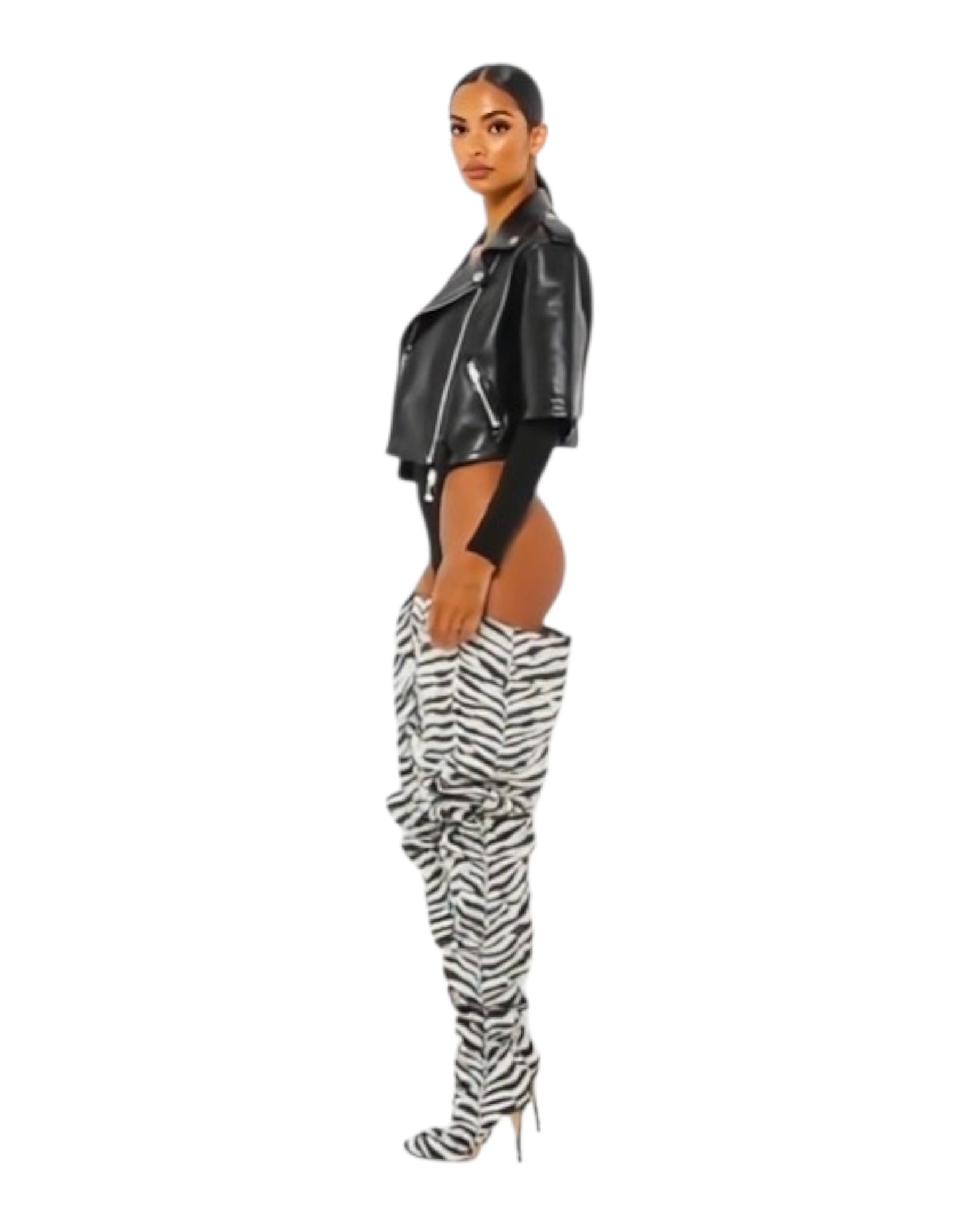Zebra Thigh High Slouch Boots.