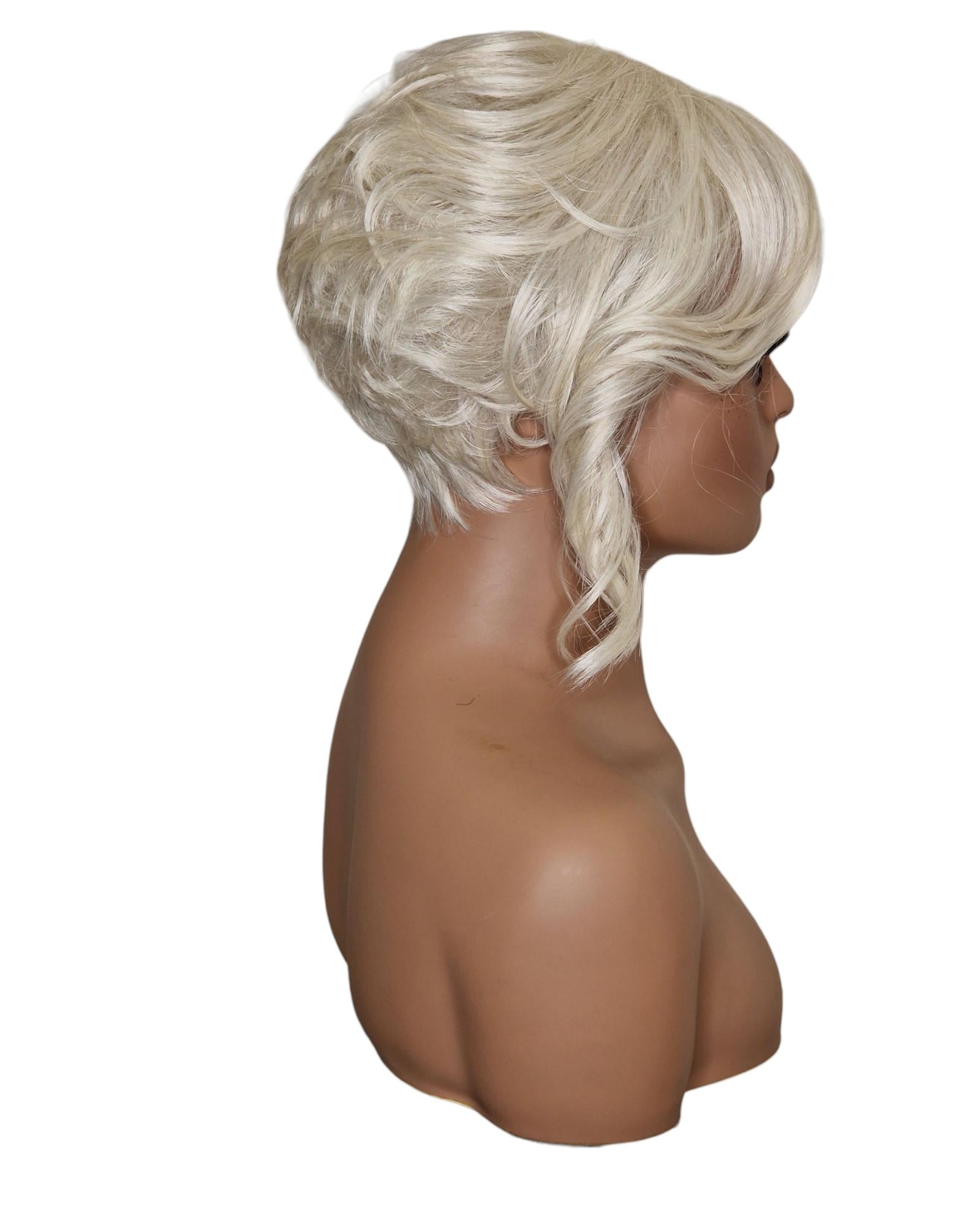 Platinum Blonde Faux Up Do Bob Wig. Rose.