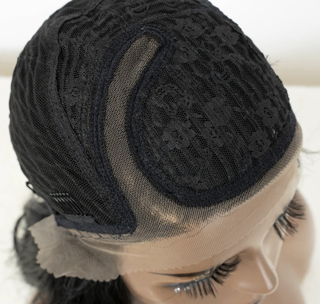 Streaked Caramel Brown Side Part Lace Wig. Zari