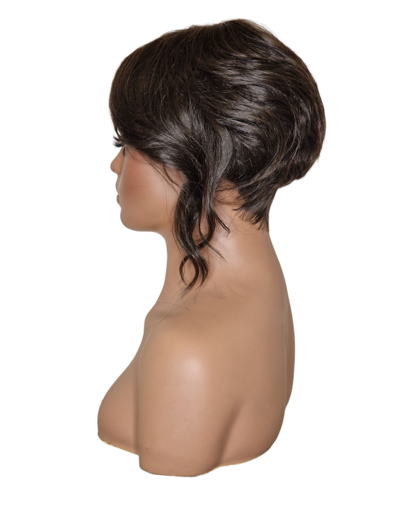 Dark Brown Faux Up Do Bob Wig. Rose.