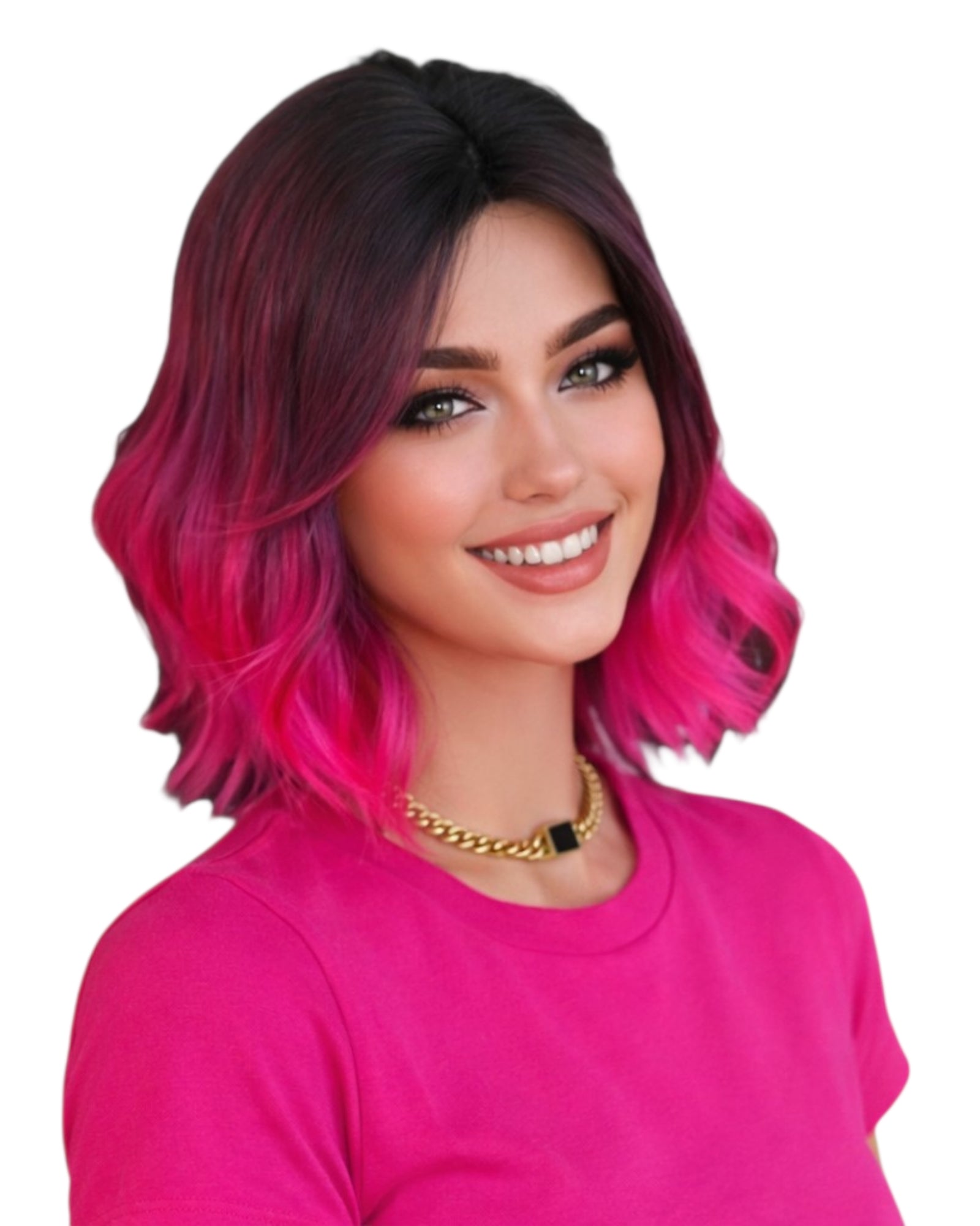 Ombre Pink Wavy Bob Wig. Crissie