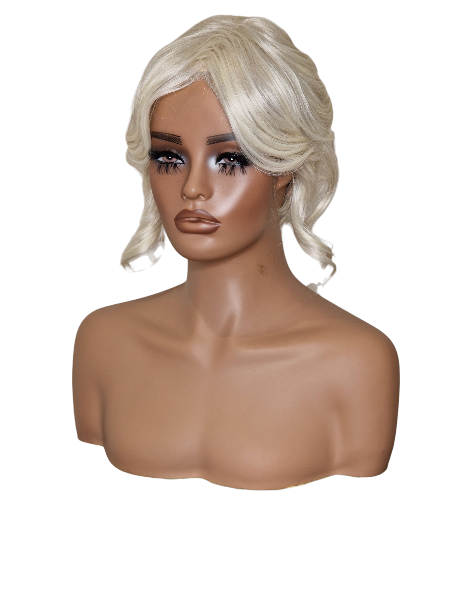 Platinum Blonde Faux Up Do Bob Wig. Rose.