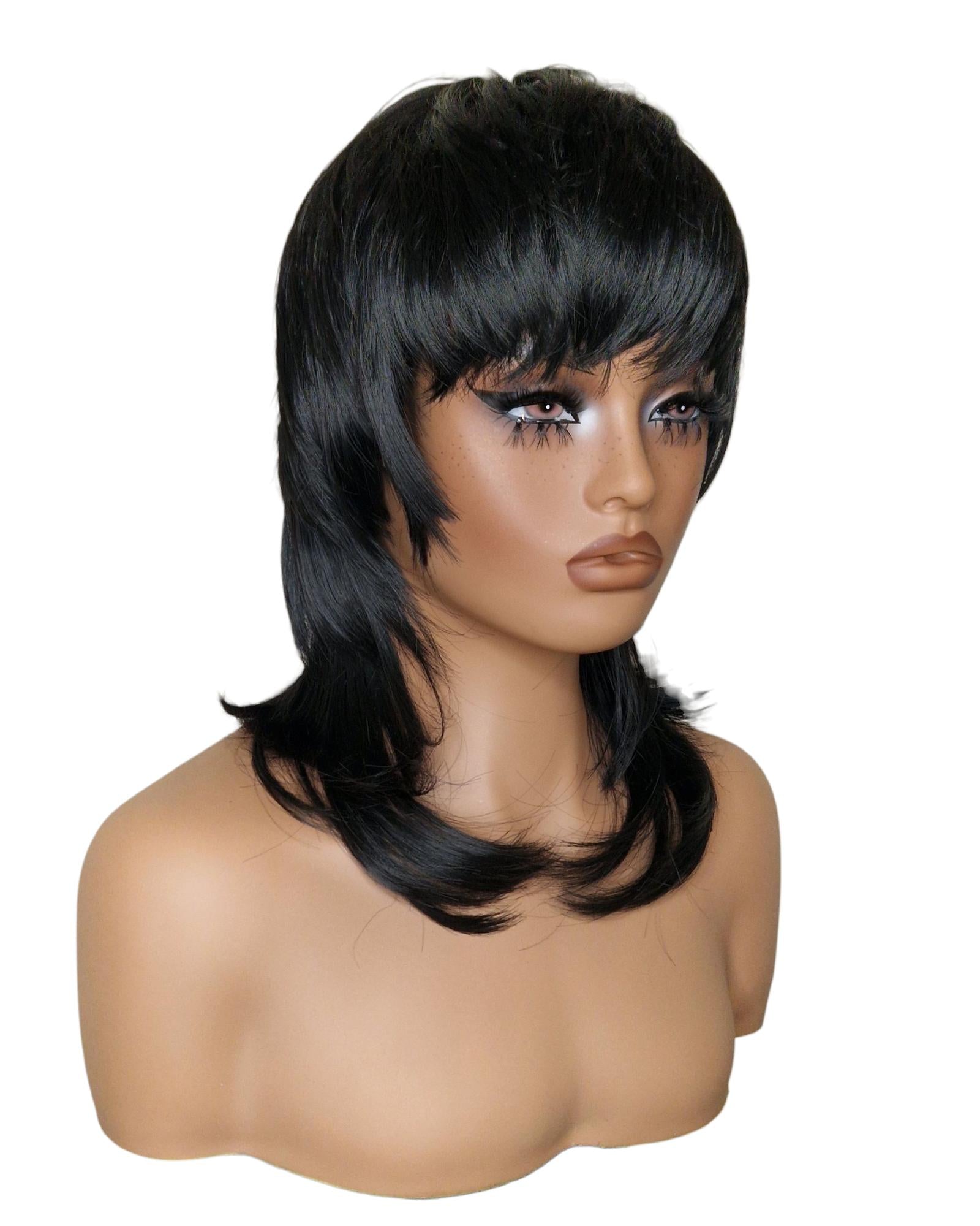 Black Shaggy Mullet Hairstyle Wig. Dua