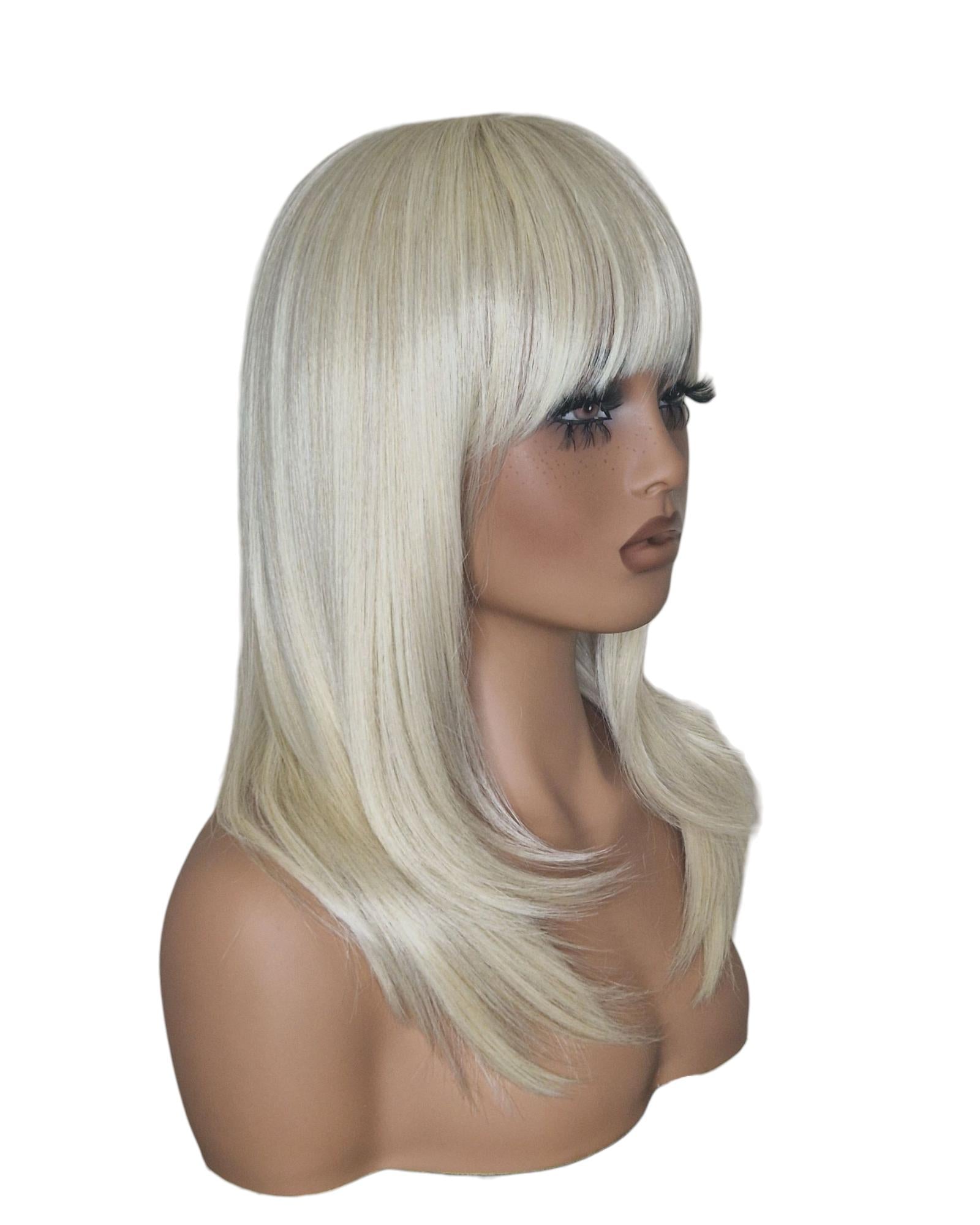 Platinum Blonde Long Bob Wig. Katherine