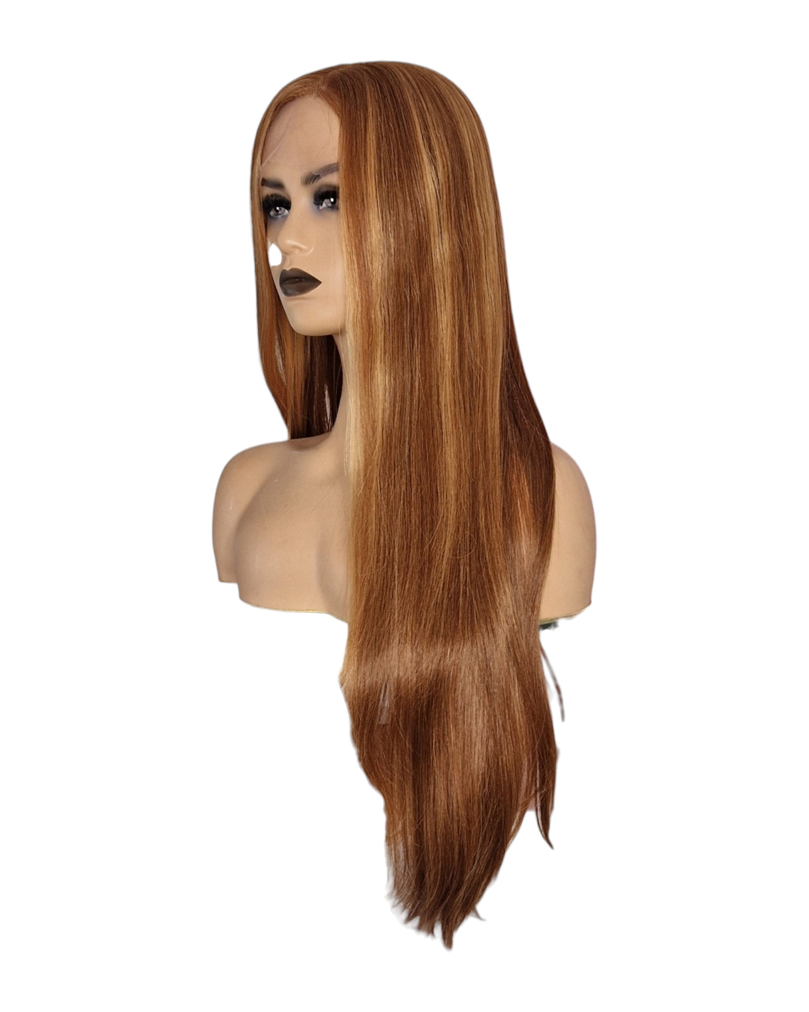 Caramel Streaked Long Straight T Part Lace Front Wig. Yara