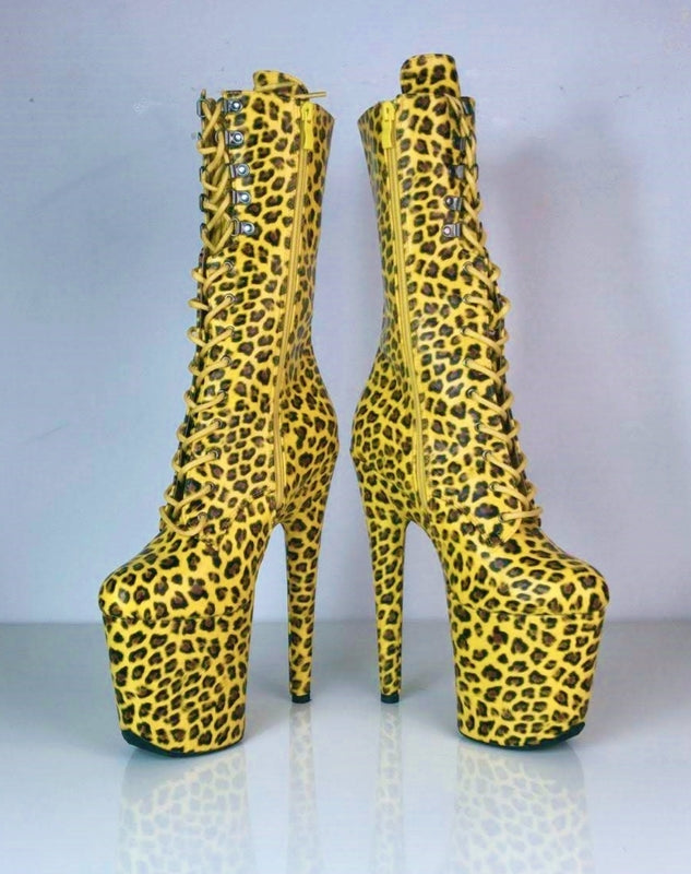 Yellow Animal Print Platform Boots. Size 42 (UK8/9) DragPole Shoes