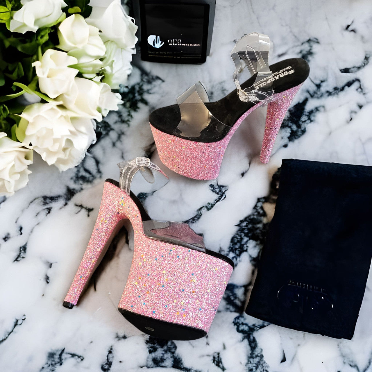 Pink Glitz Glitter Platform Stiletto Sandals