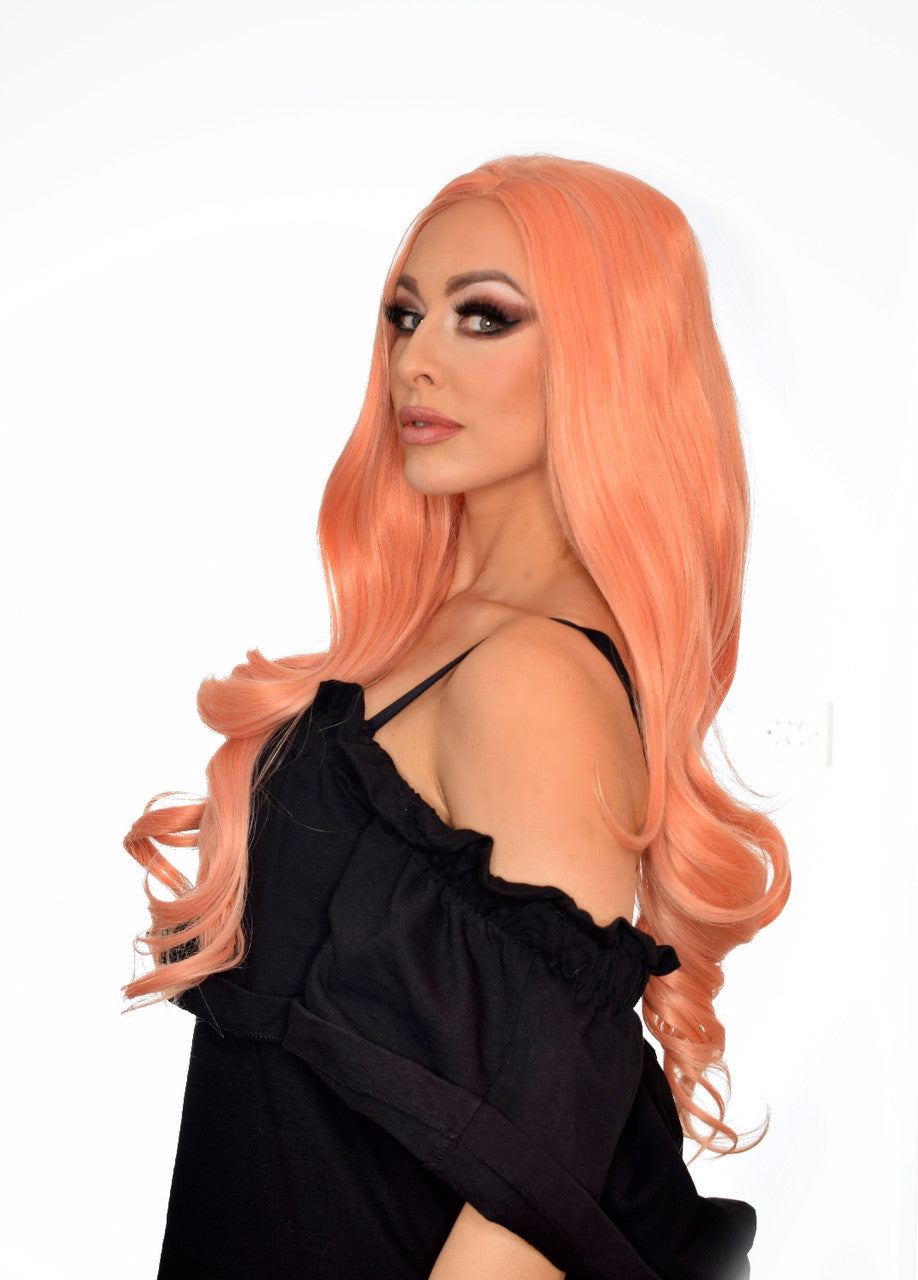 Apricot Pink Lace Front Wig. Pastel Lenka
