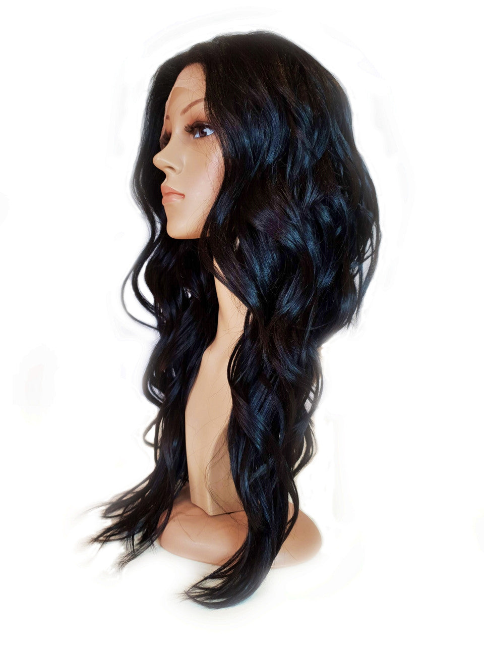 Tamsin Black Lace Front long waterfall wave texture wig.