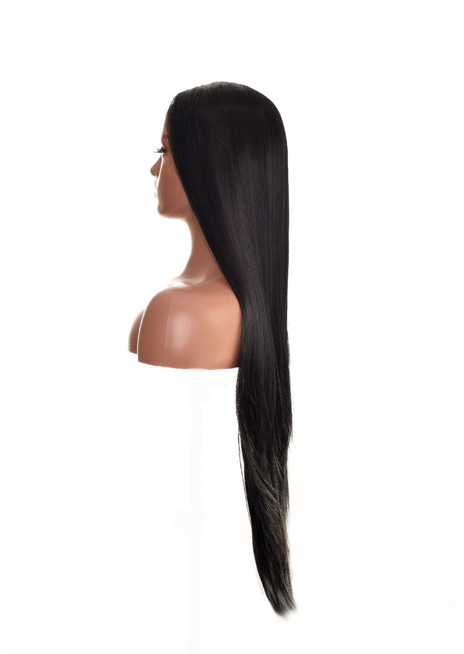 Black Godiva XL Lace Front Wig. 30 Inch Silky Straight. Vamp