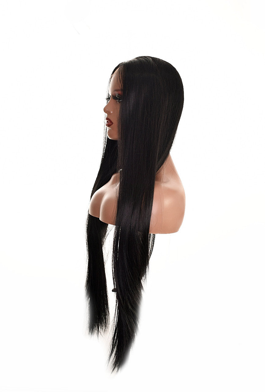 Black Godiva XL Lace Front Wig. 30 Inch Silky Straight. Vamp