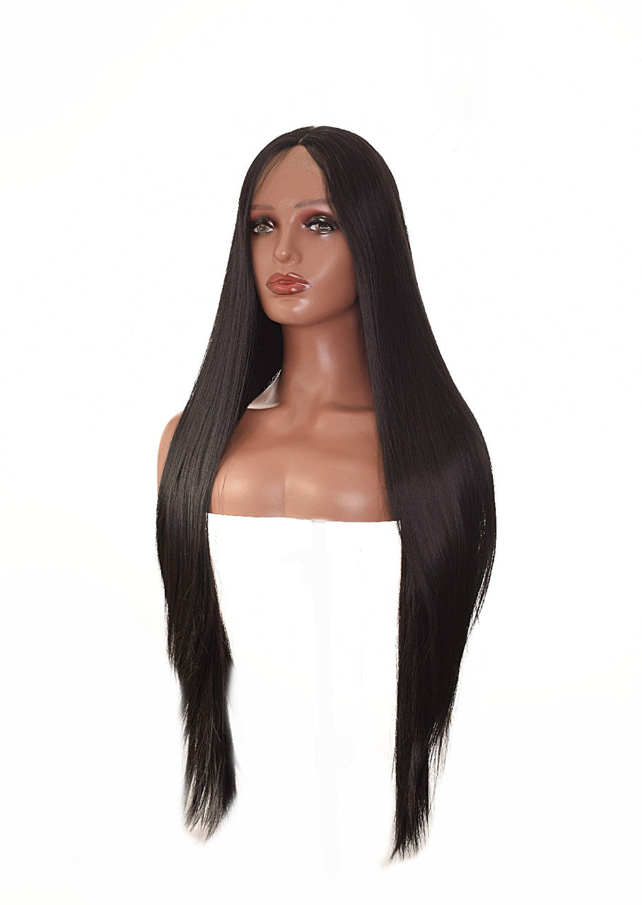 Black Godiva XL Lace Front Wig. 30 Inch Silky Straight. Vamp