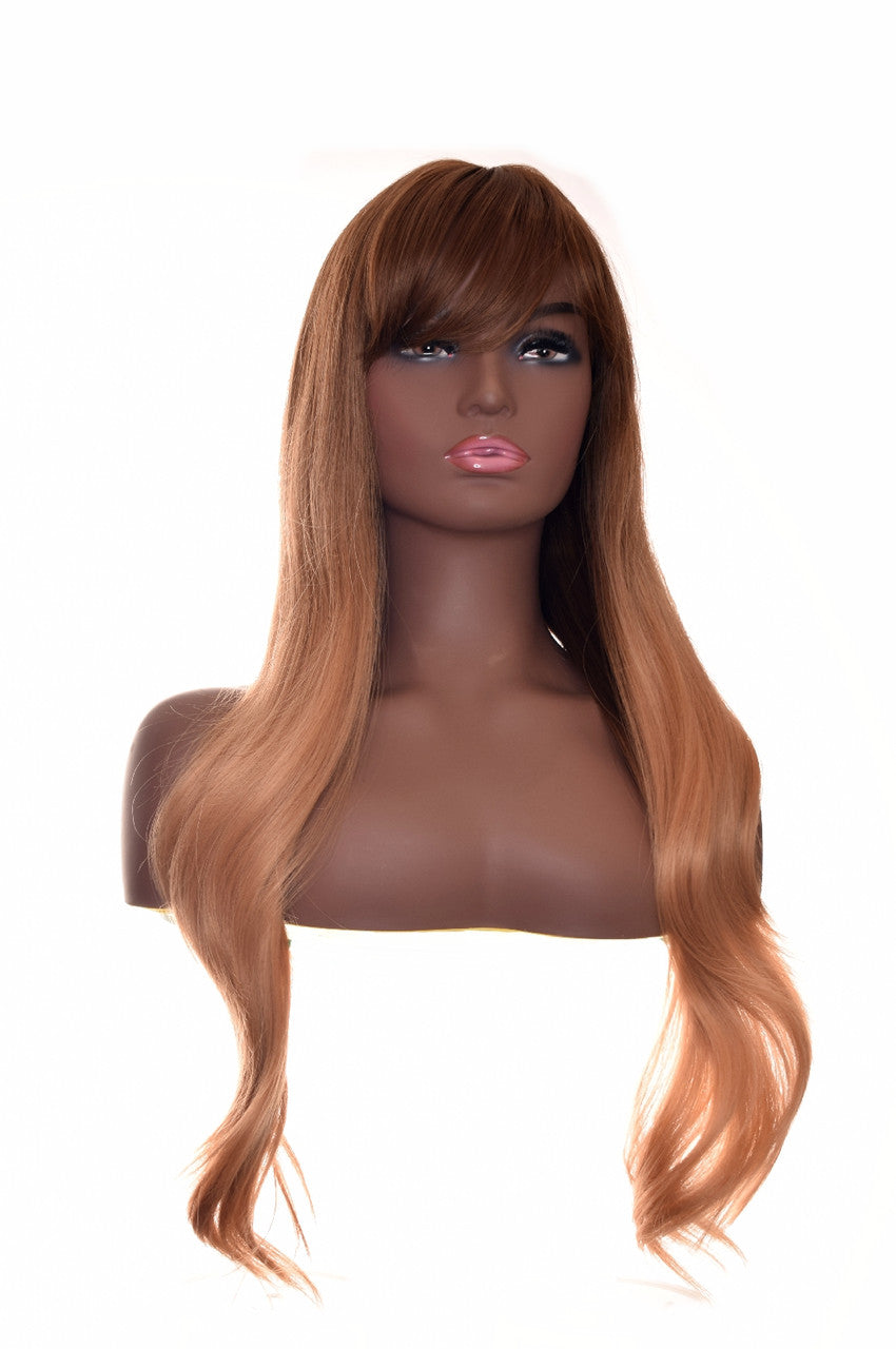 Caramel Long Ombre Wig. Bangs Fringe Krystal Wig