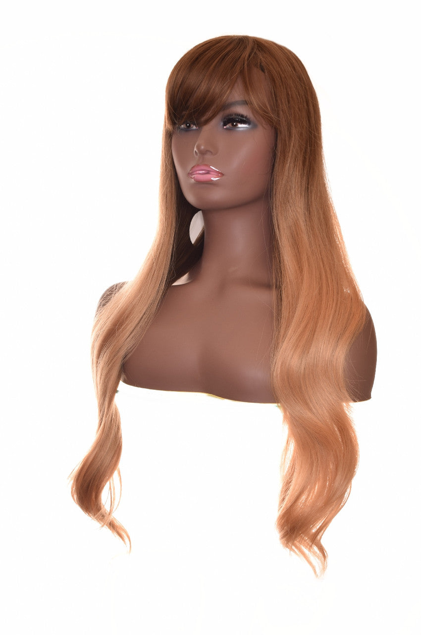 Caramel Long Ombre Wig. Bangs Fringe Krystal Wig