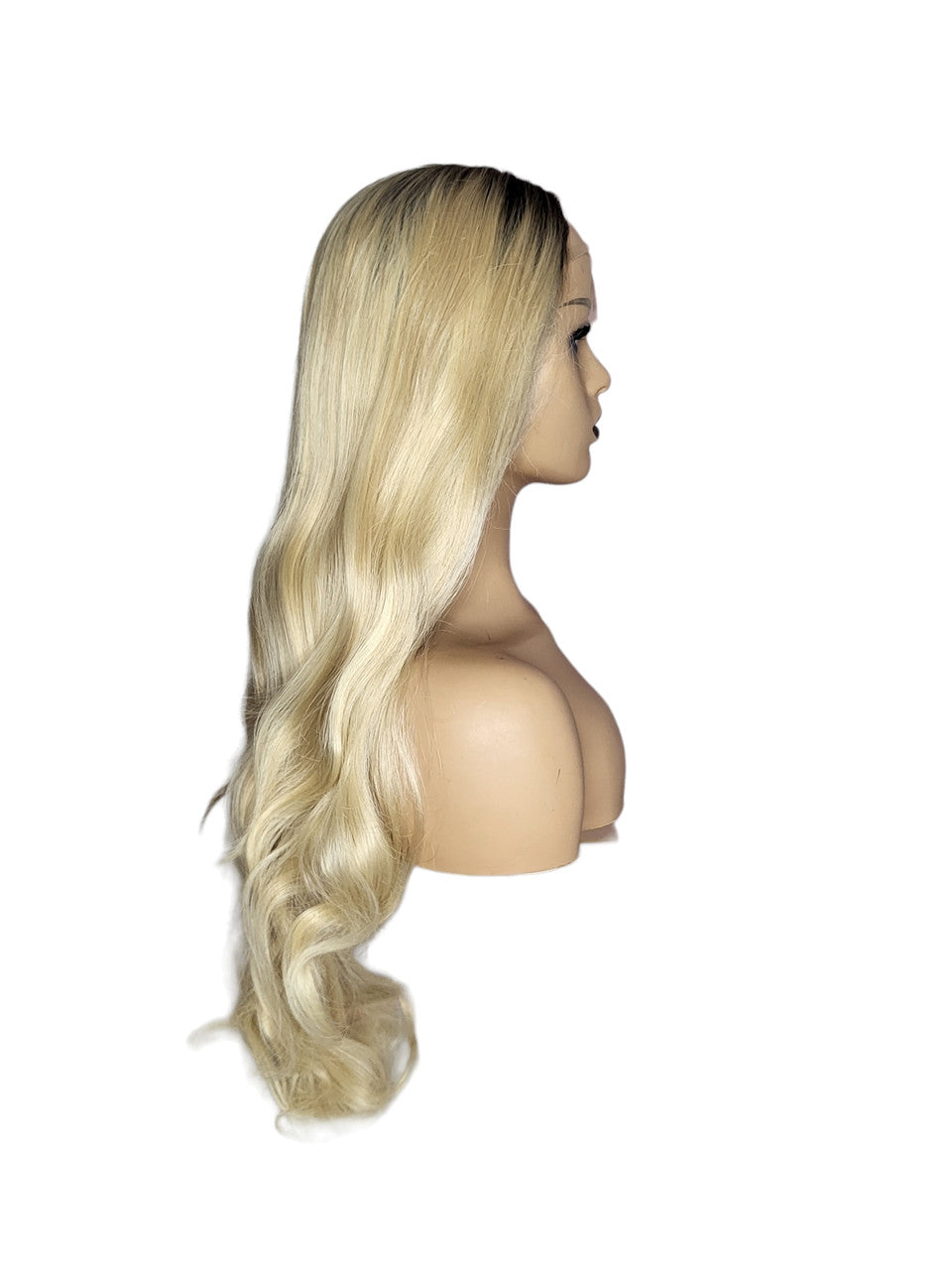 Long Wavy Mixed Light Blonde Dark Roots Lace Front Wig. Maya