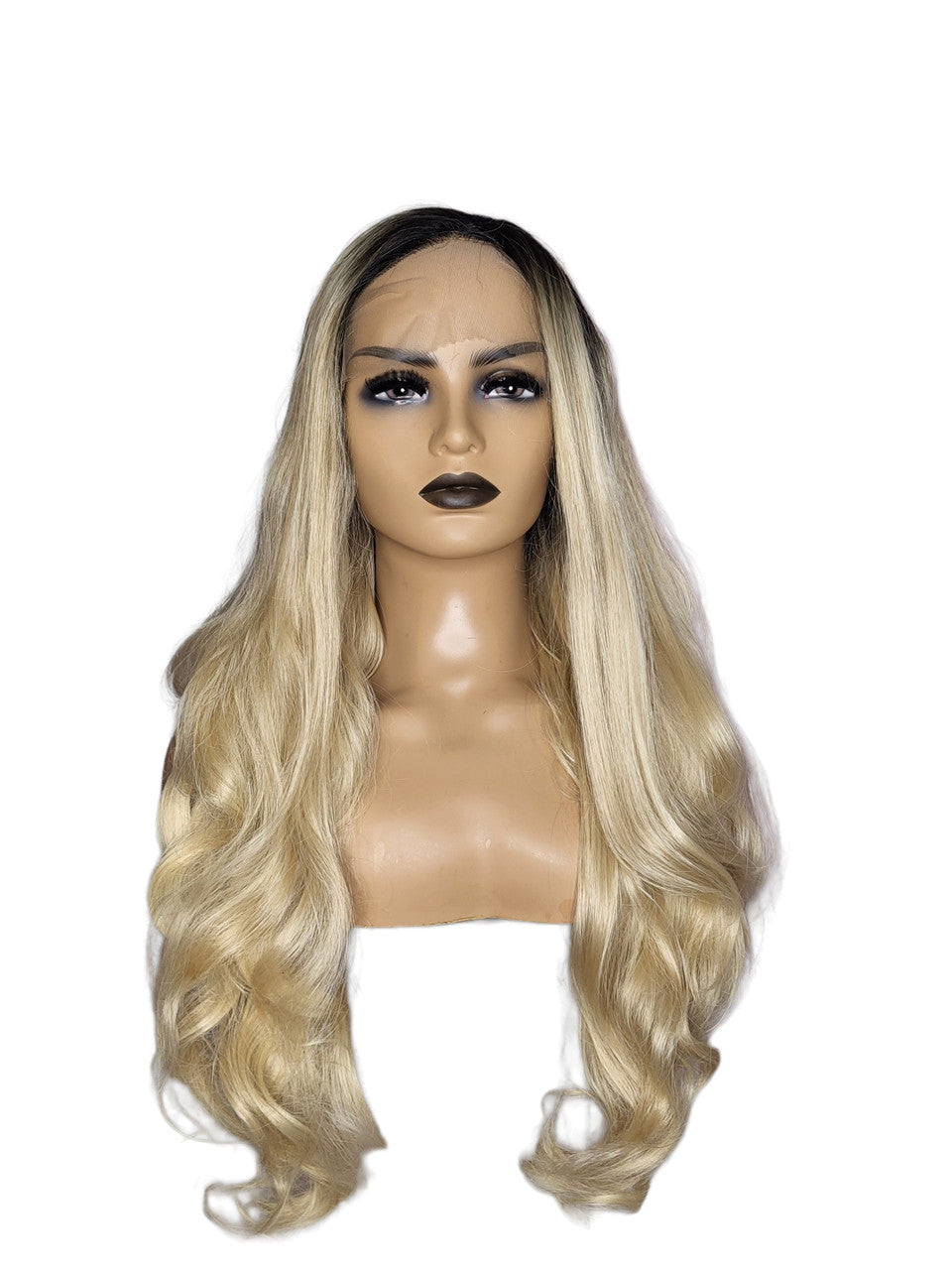 Long Wavy Mixed Light Blonde Dark Roots Lace Front Wig. Maya