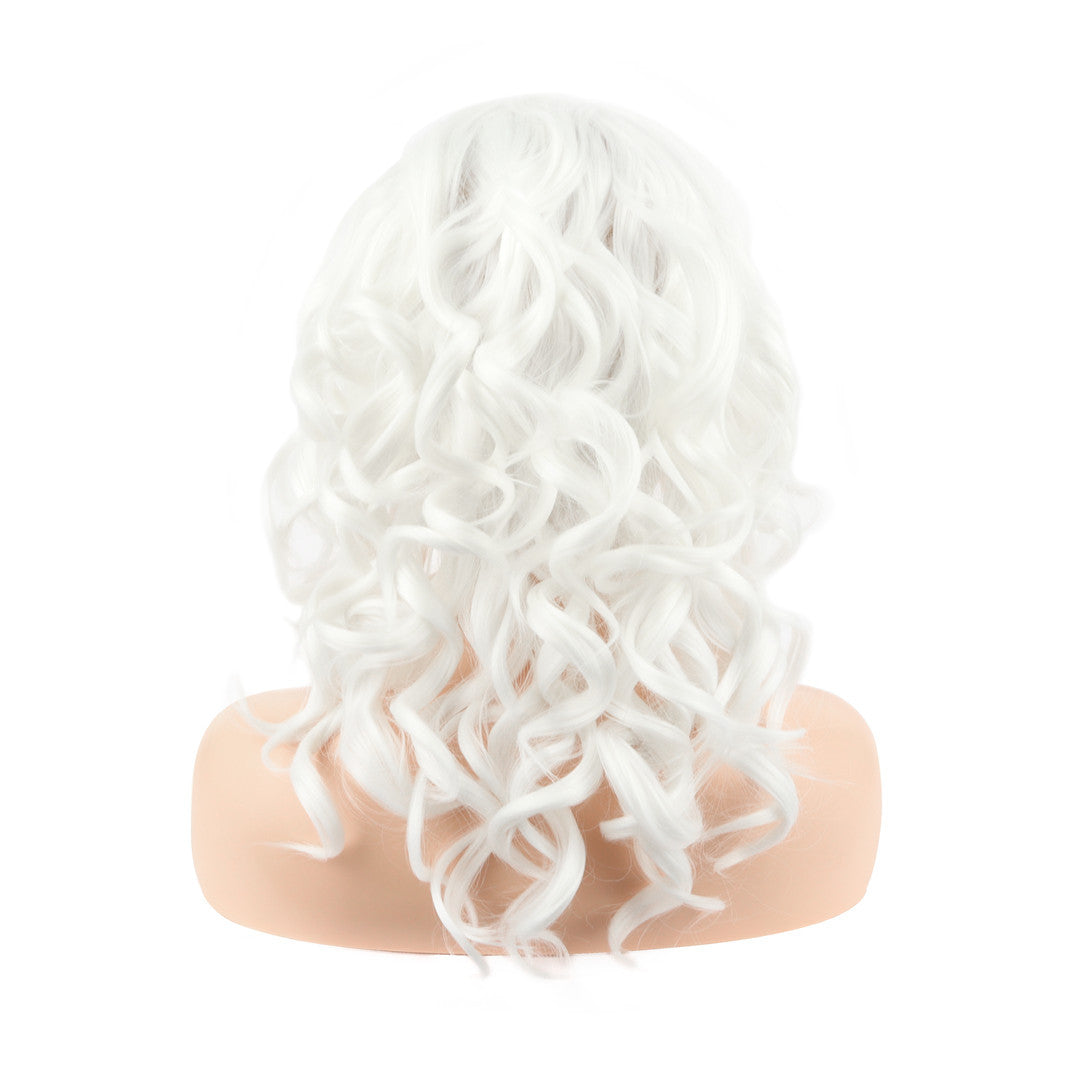 Shoulder Length White Blonde Curly Wig. Cherry