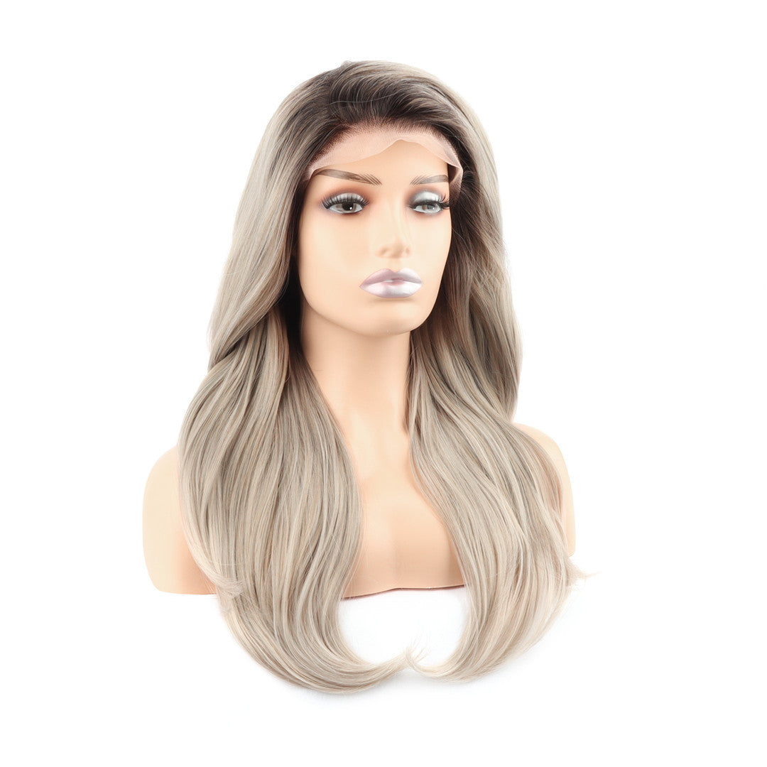 Straight Layered Rooted Ash Blonde Dune Lace Front Wig
