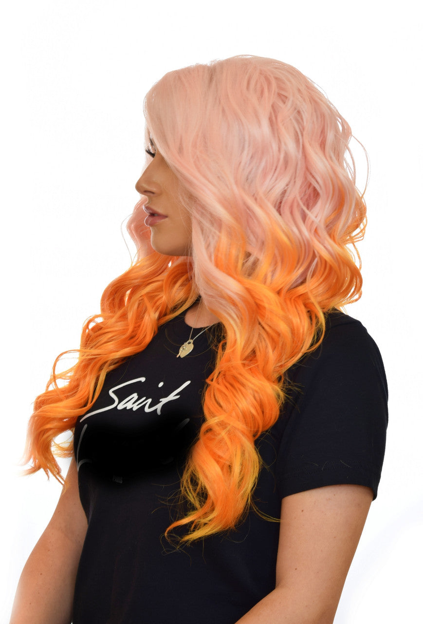 Citrus Doll Pink Orange Ombre Lace Front Wig.