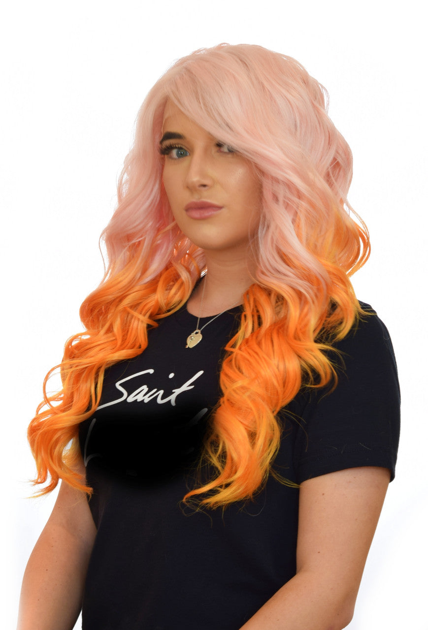 Citrus Doll Pink Orange Ombre Lace Front Wig.