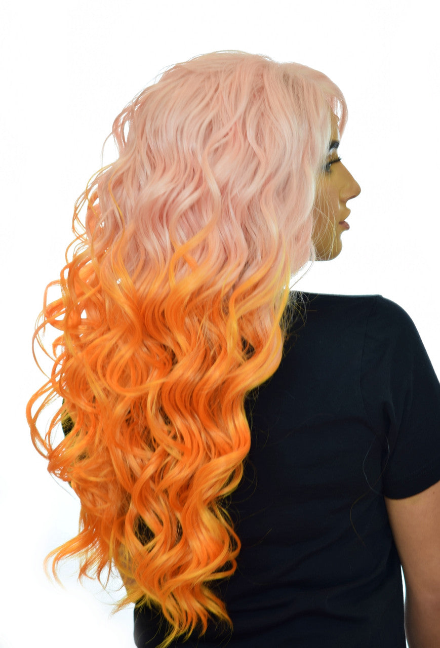 Citrus Doll Pink Orange Ombre Lace Front Wig.