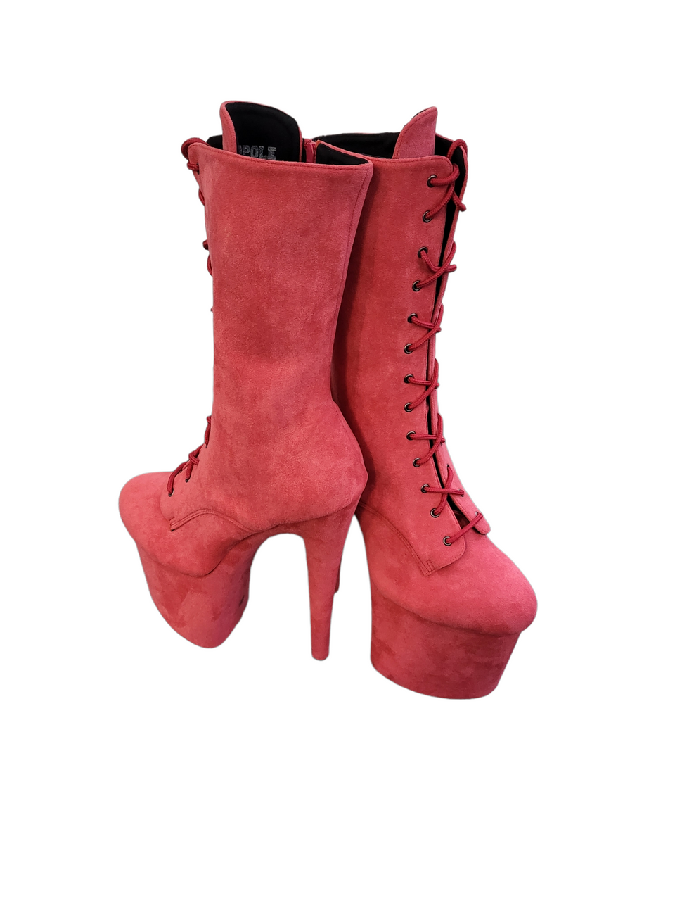 Coral Pink Faux Suede Calf Length Platform Boots