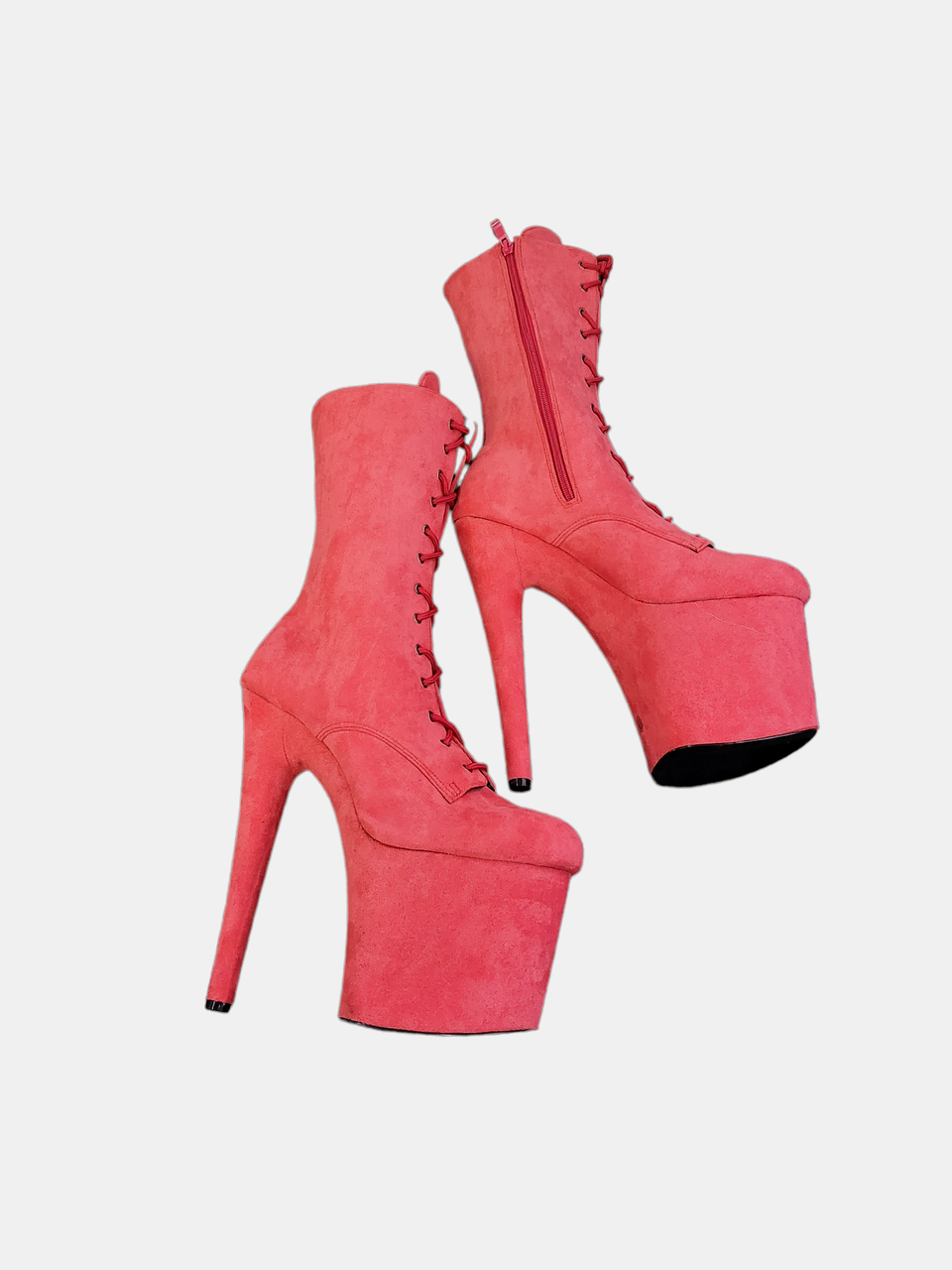 Coral Pink Faux Suede Calf Length Platform Boots