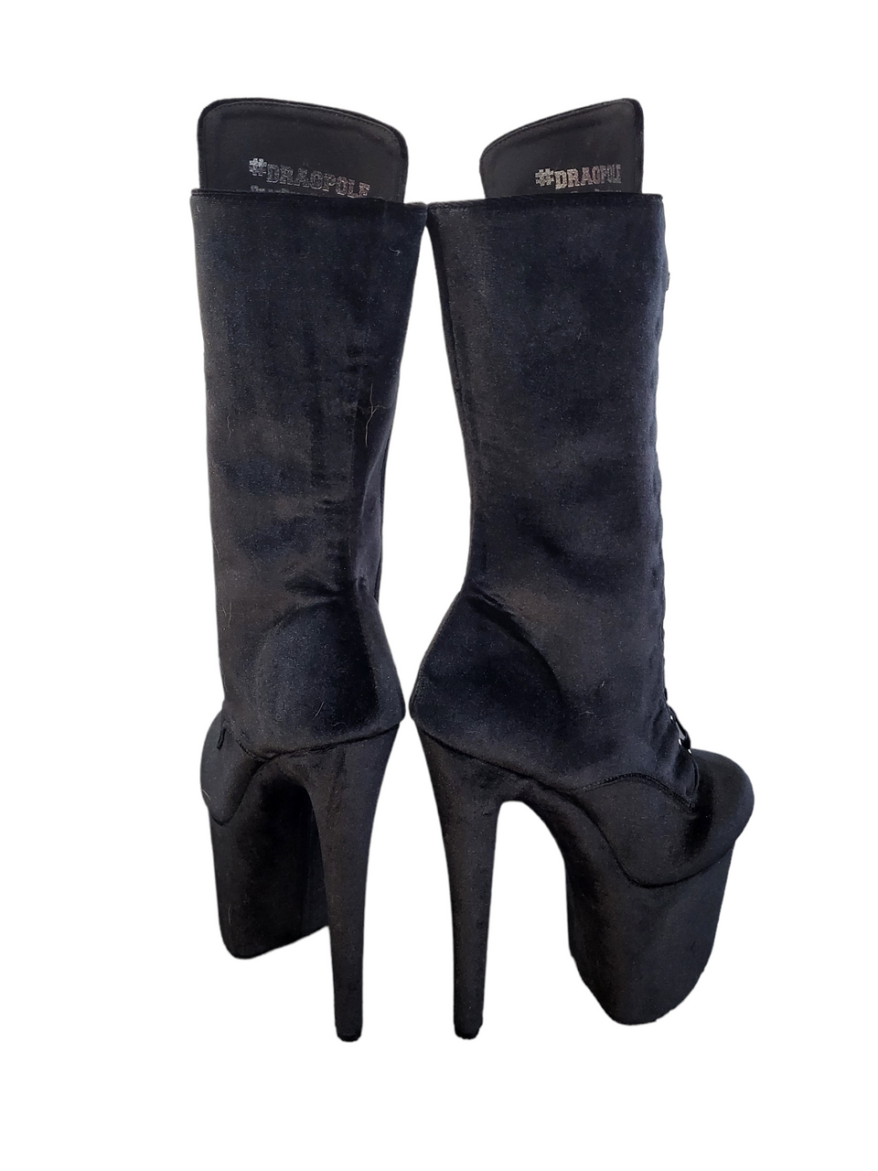 Black Velvet Calf Length Platform Boots