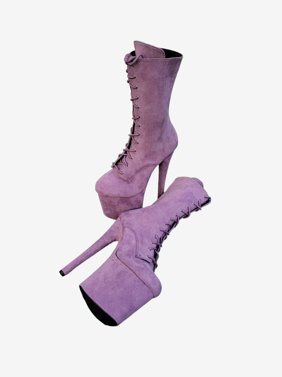 Lavender Lilac Faux Suede Calf Length Platform Boots