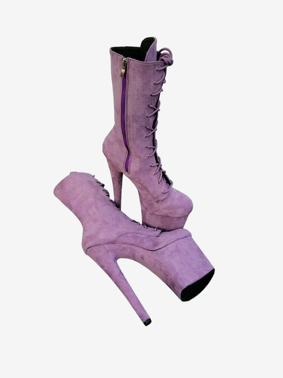 Lavender Lilac Faux Suede Calf Length Platform Boots