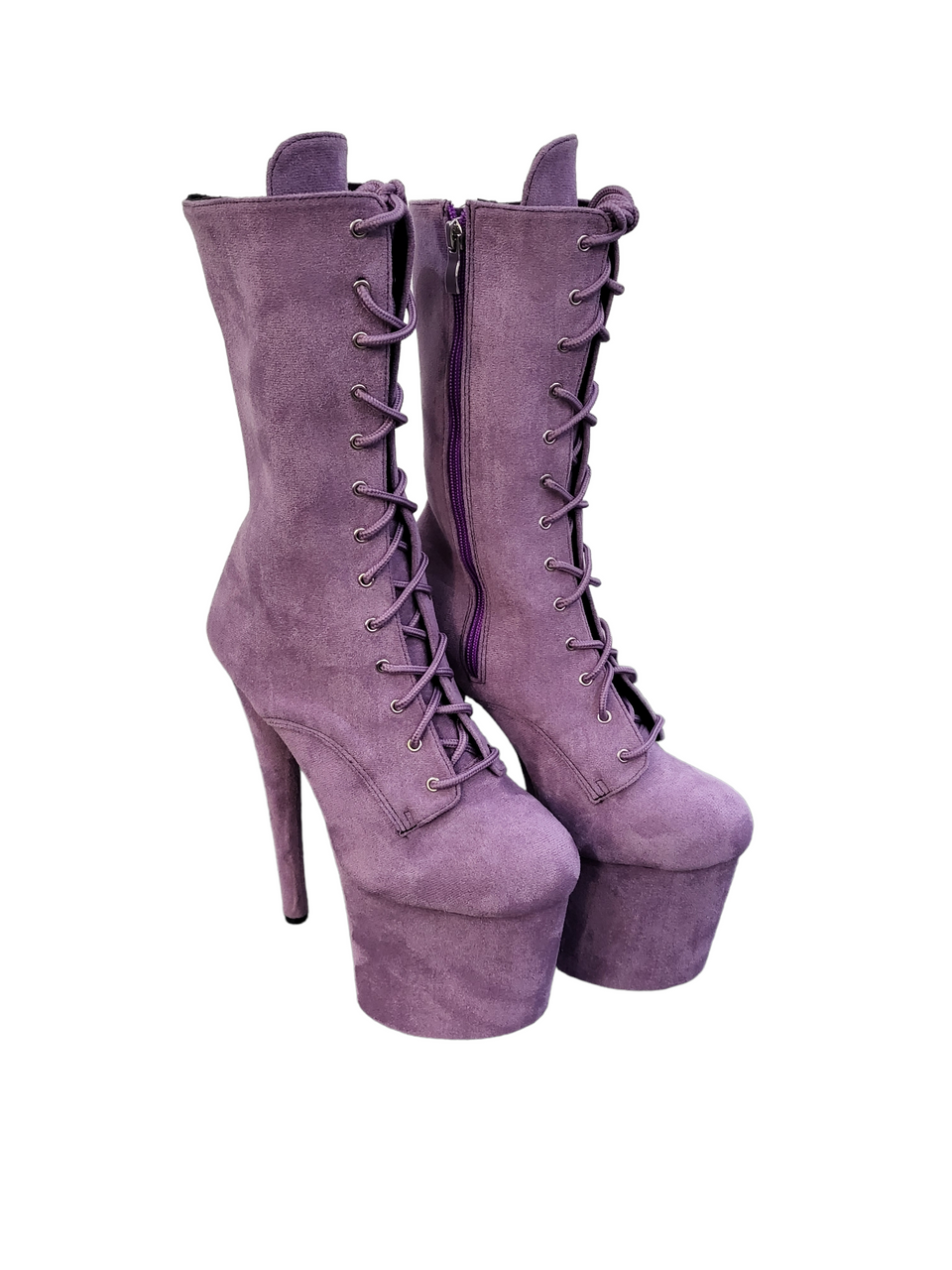 Lavender Lilac Faux Suede Calf Length Platform Boots
