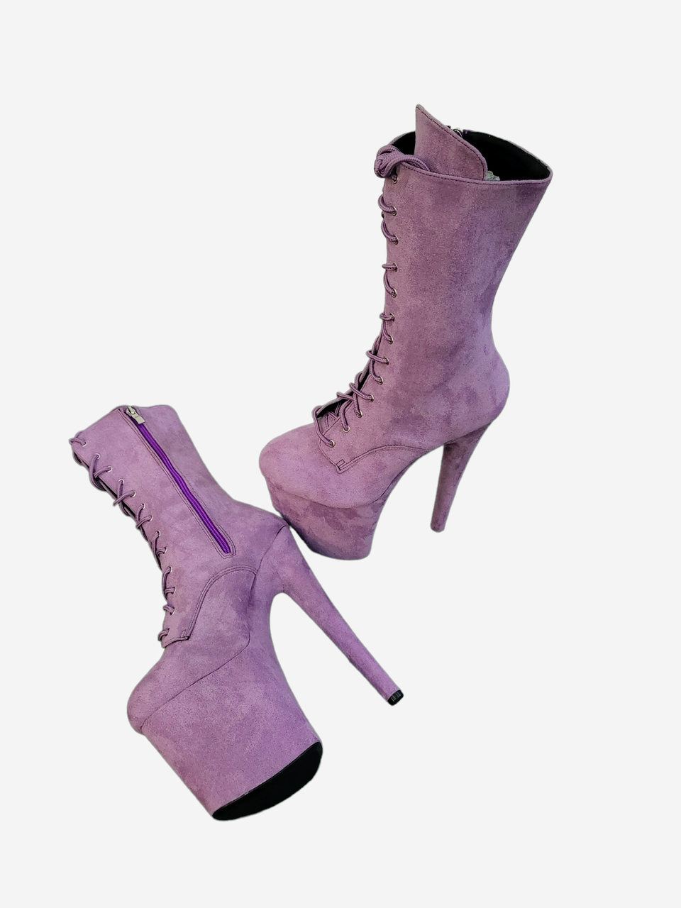 Lavender Lilac Faux Suede Calf Length Platform Boots