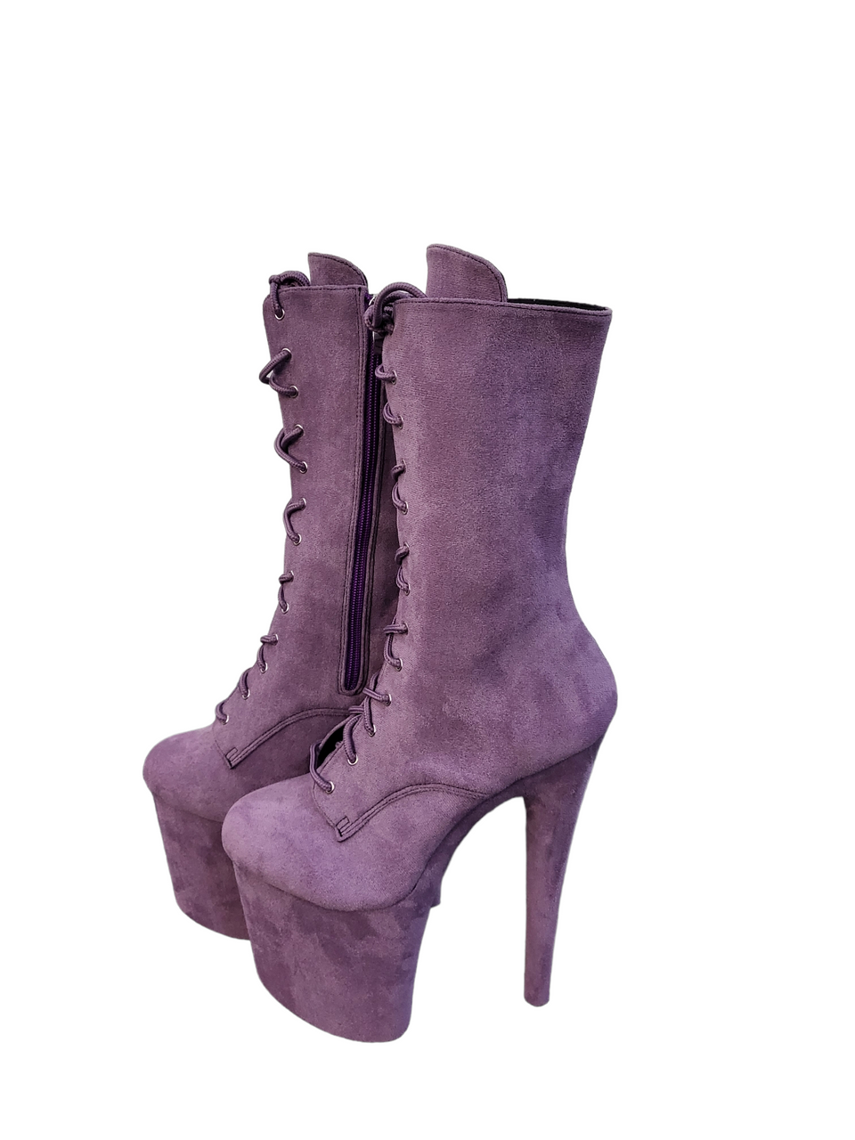 Lavender Lilac Faux Suede Calf Length Platform Boots