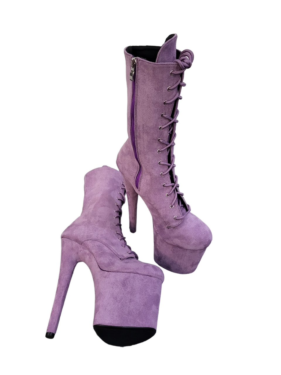 Lavender Lilac Faux Suede Calf Length Platform Boots