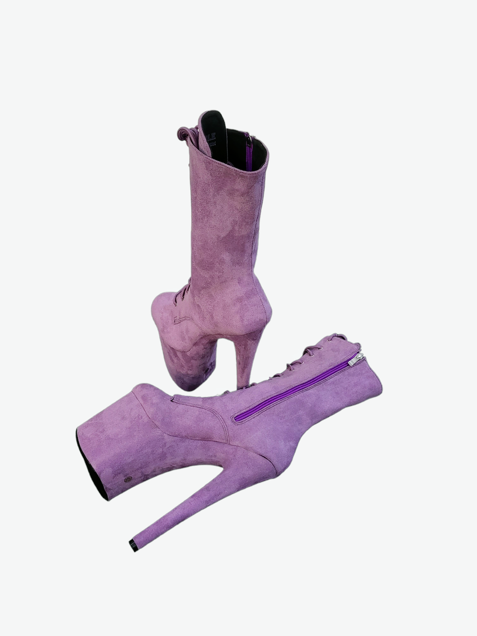 Lavender Lilac Faux Suede Calf Length Platform Boots