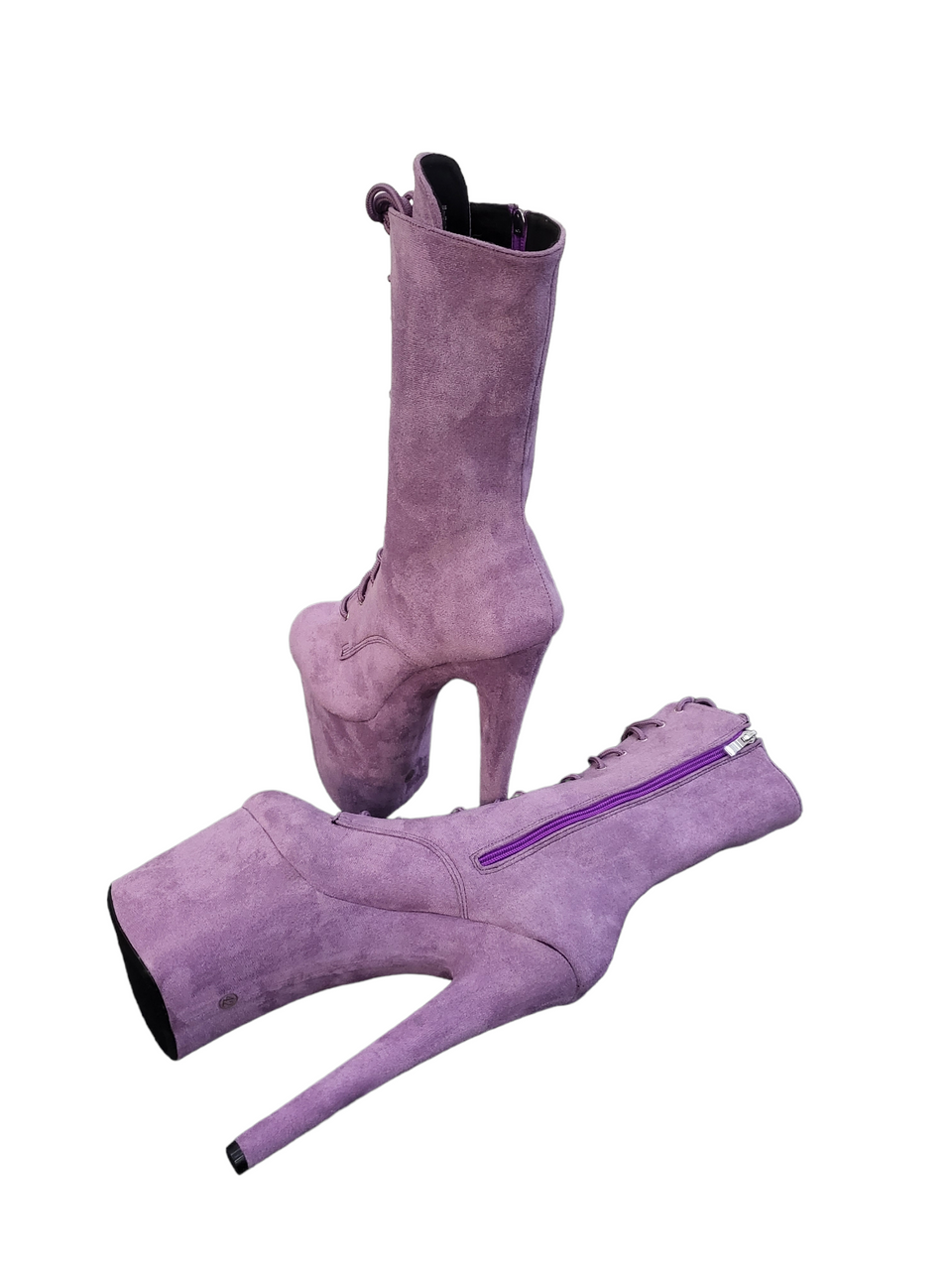 Lavender Lilac Faux Suede Calf Length Platform Boots