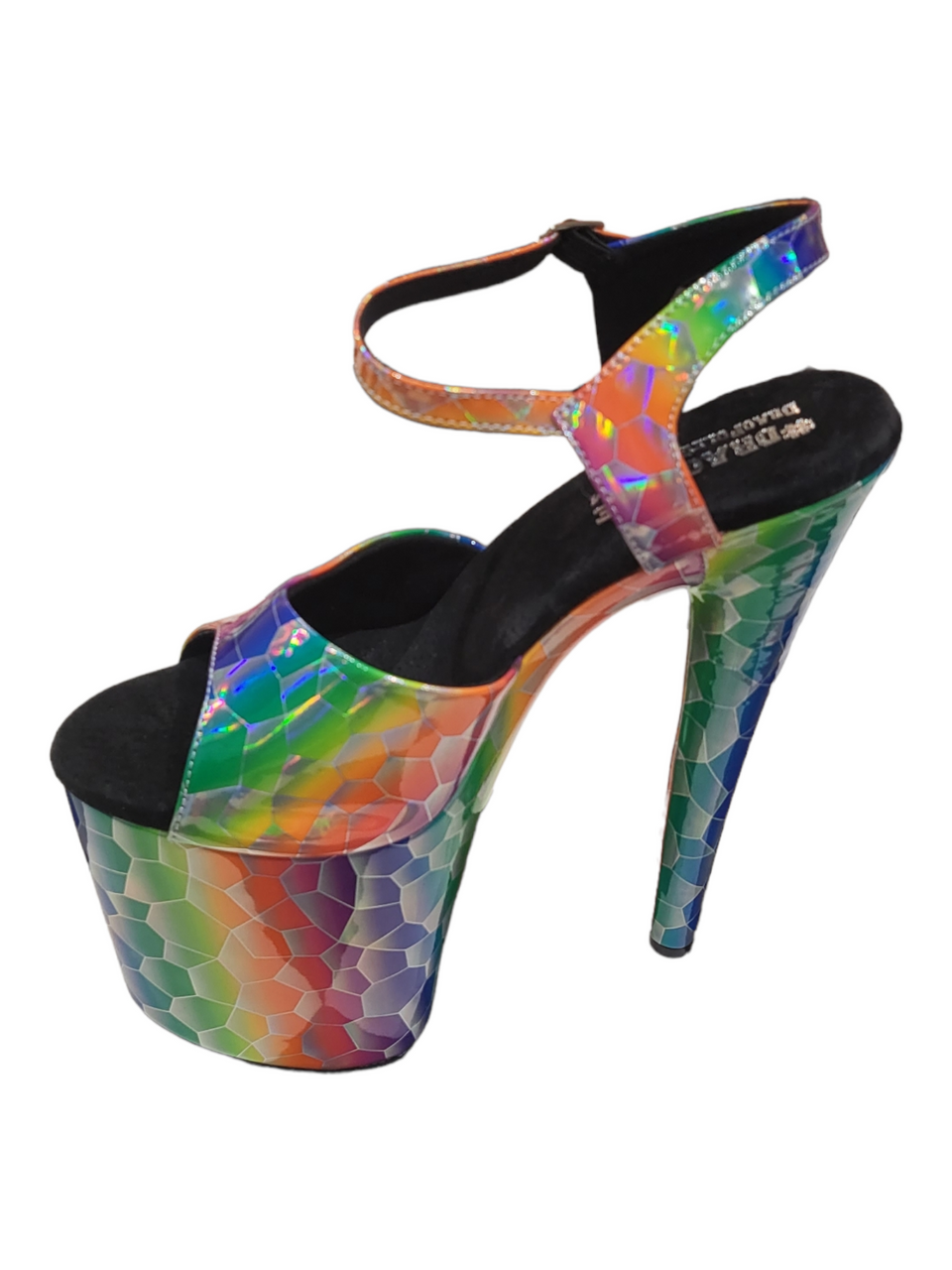 Rainbow Holographic Print Platform Stiletto Sandals
