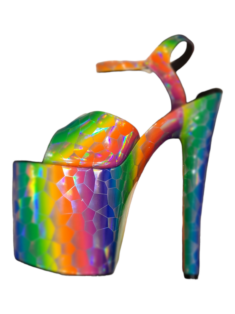 Rainbow Holographic Print Platform Stiletto Sandals