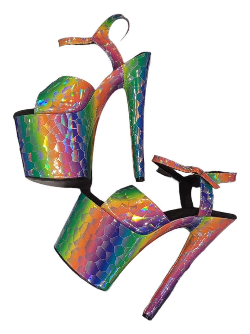Rainbow Holographic Print Platform Stiletto Sandals