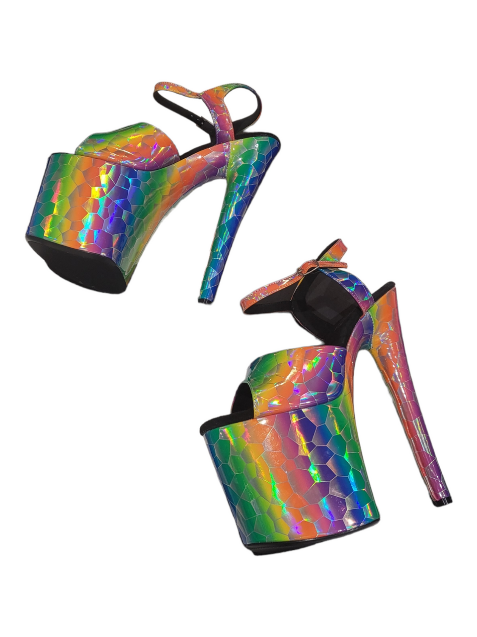 Rainbow Holographic Print DragPole Platform Sandal