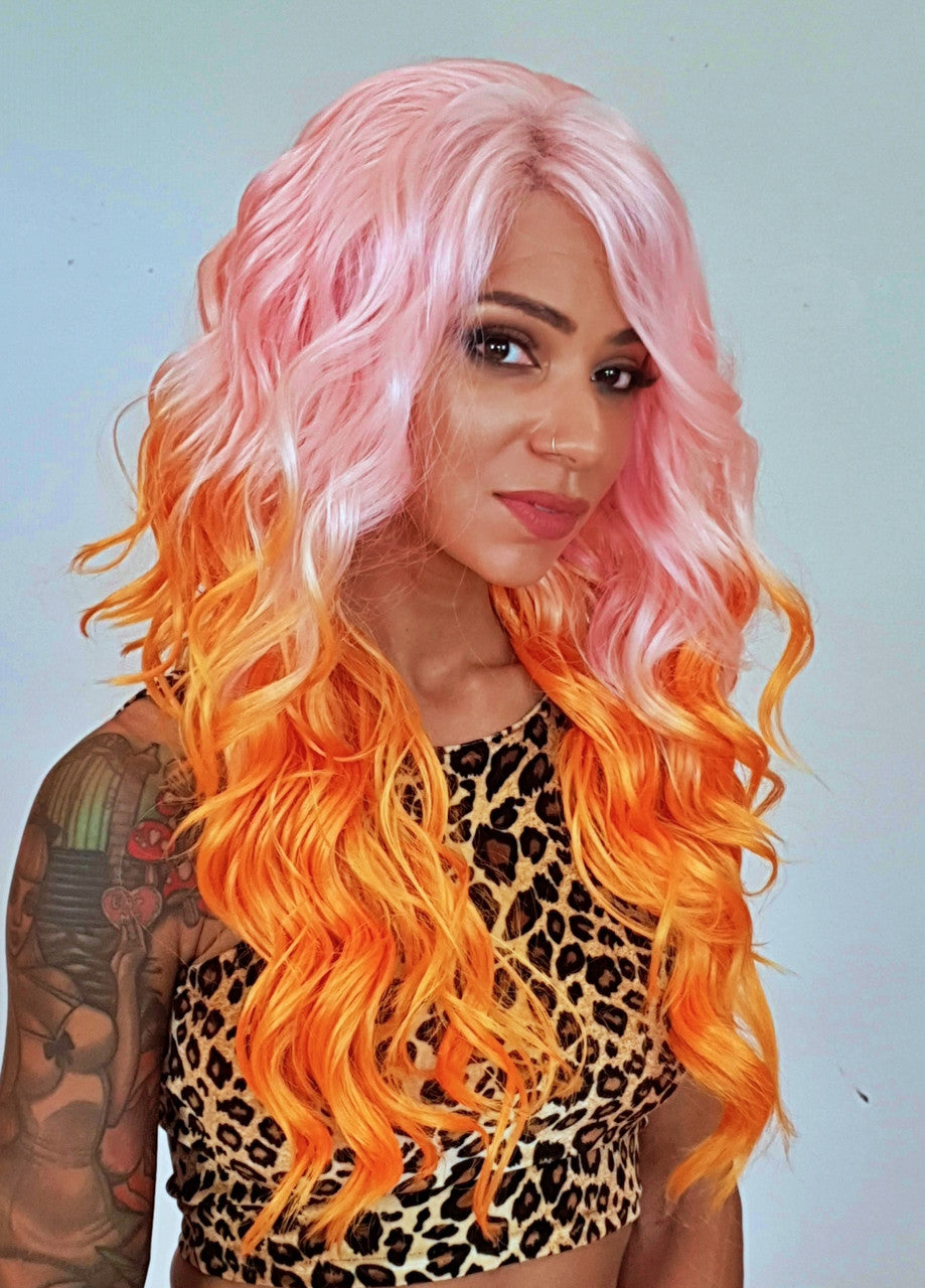 Citrus Doll Pink Orange Ombre Lace Front Wig.