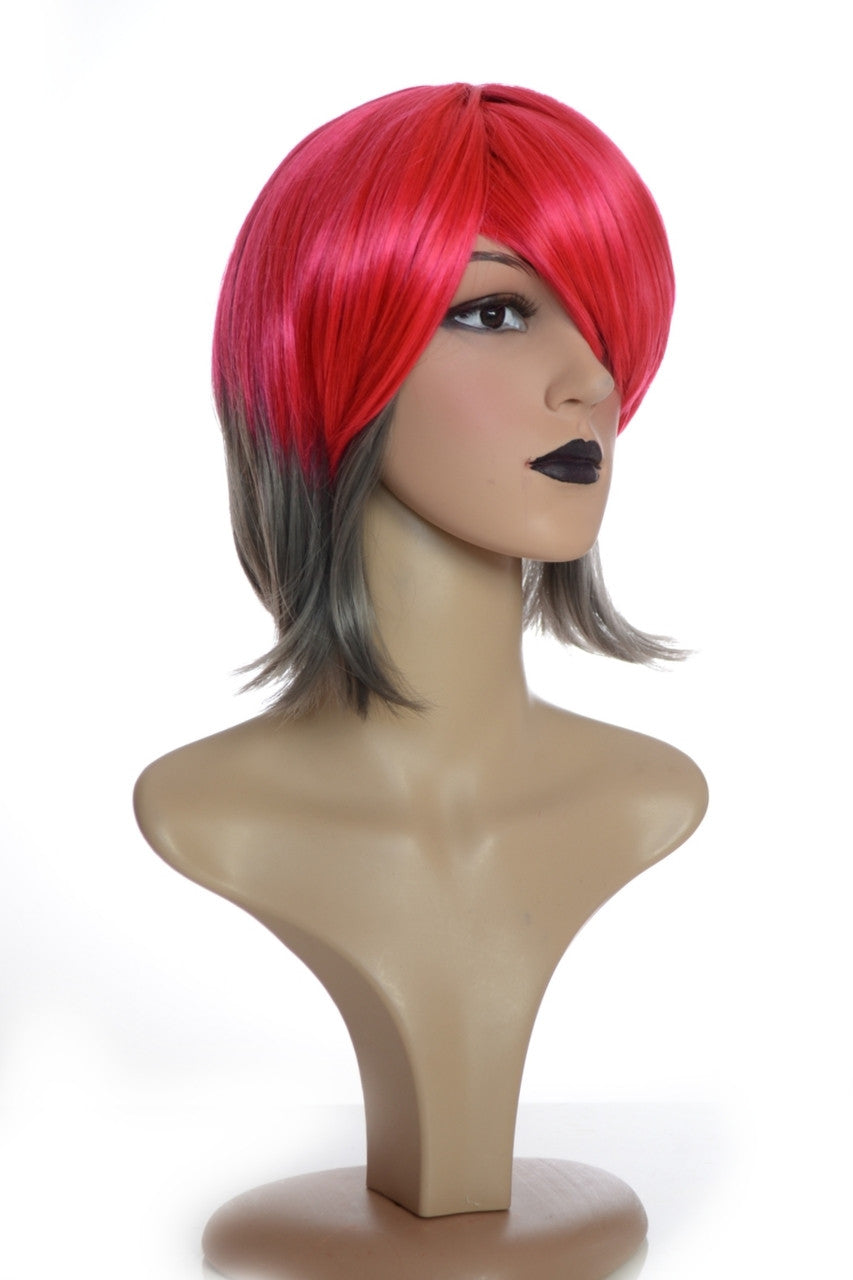 Red Grey 2 Tone Lob Hairstyle Bohemia Wig