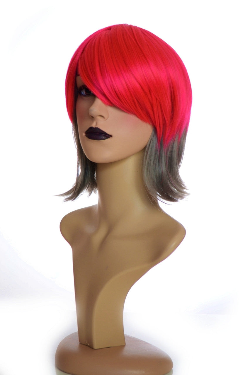 Red Grey 2 Tone Lob Hairstyle Bohemia Wig