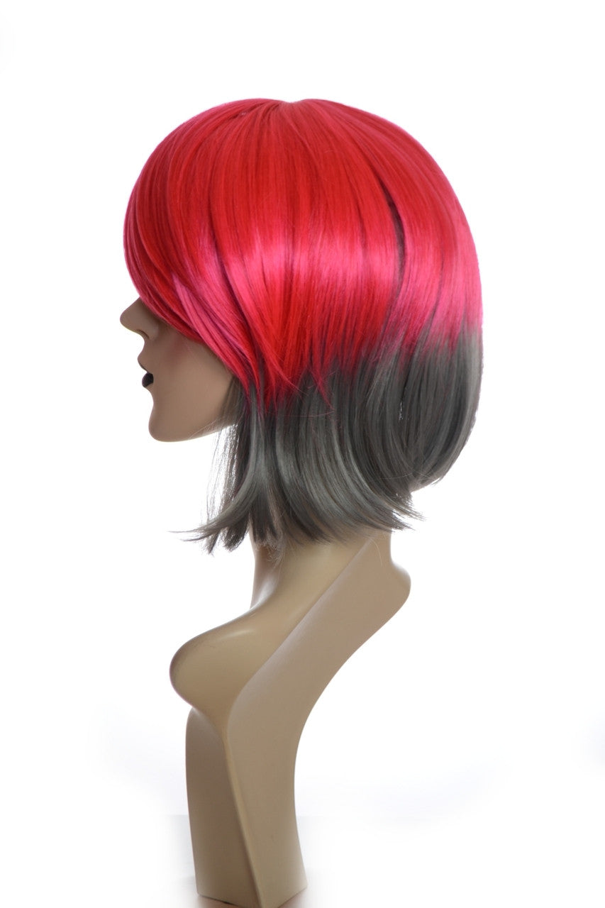 Red Grey 2 Tone Lob Hairstyle Bohemia Wig