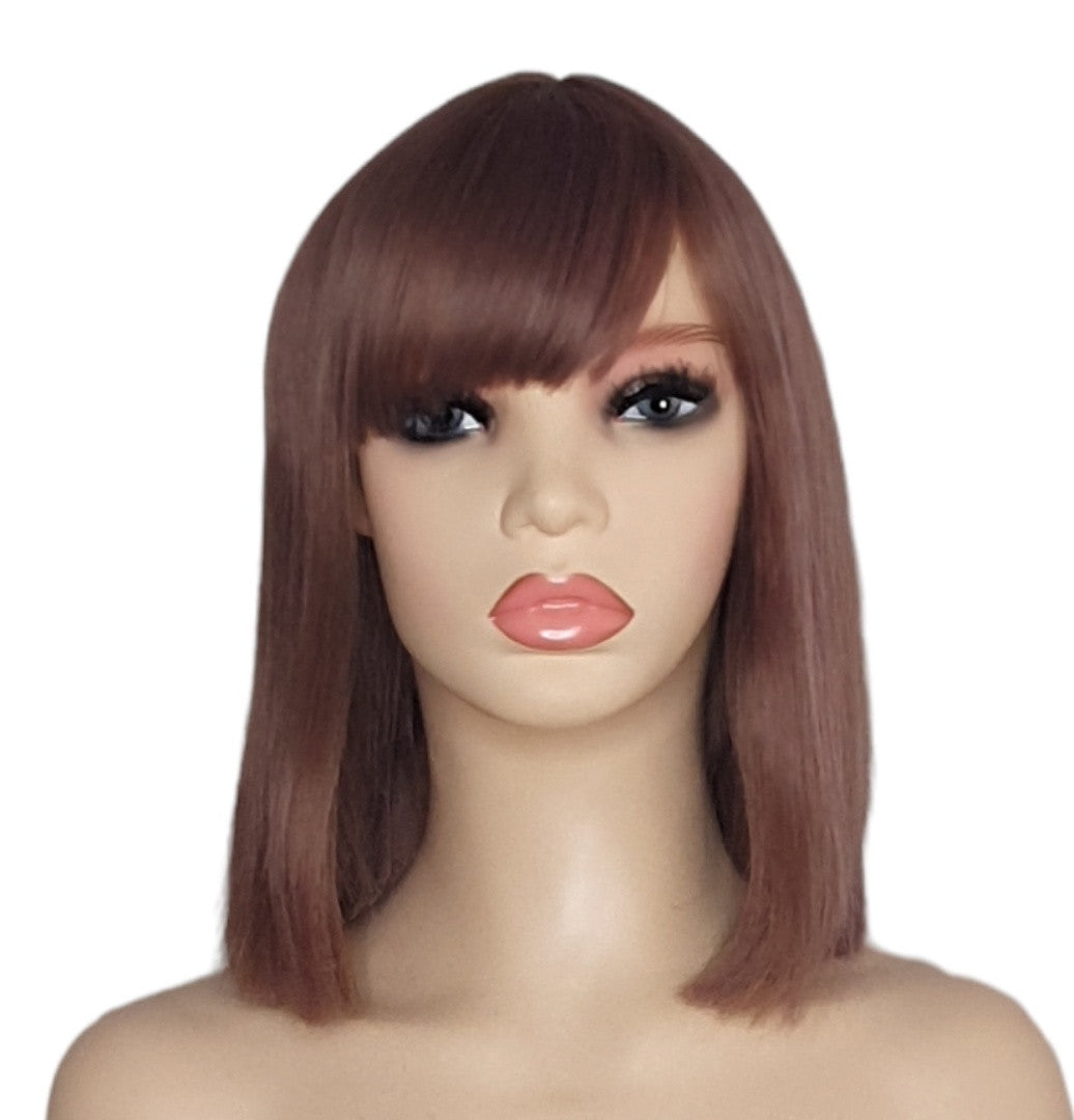 Mauve Brown Sleek Straight Blunt Bob Style Wig. Romance