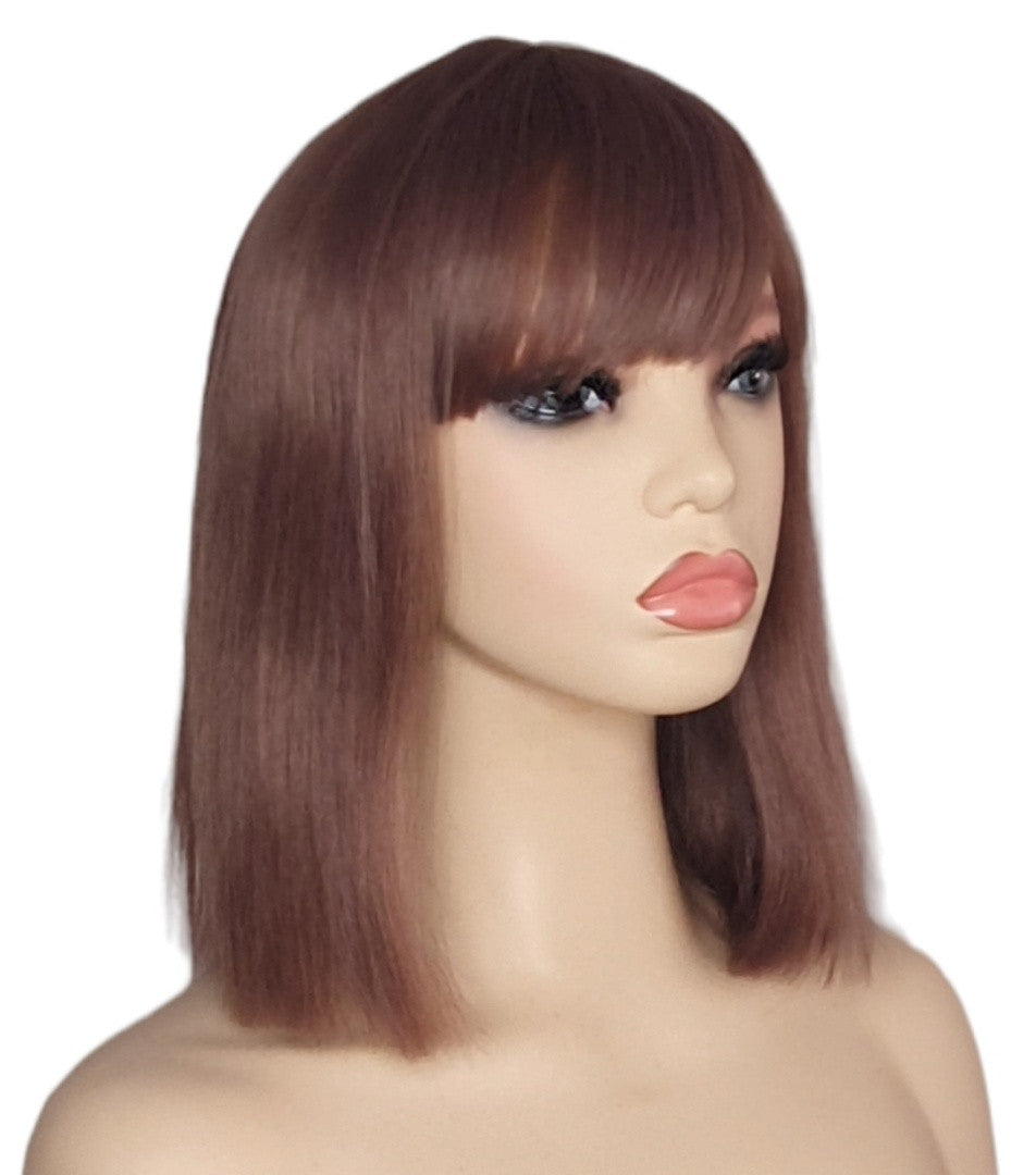 Mauve Brown Sleek Straight Blunt Bob Style Wig. Romance