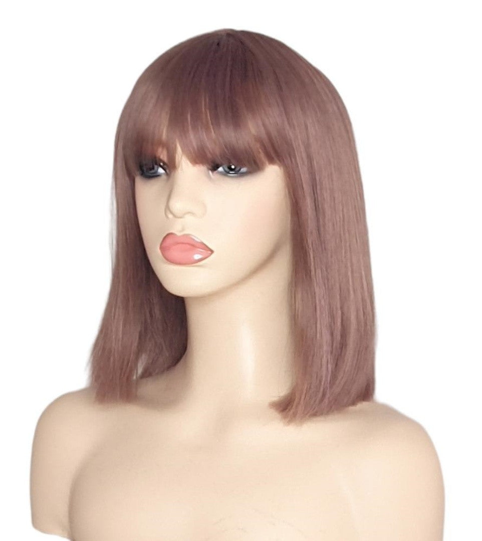 Mauve Brown Sleek Straight Blunt Bob Style Wig. Romance