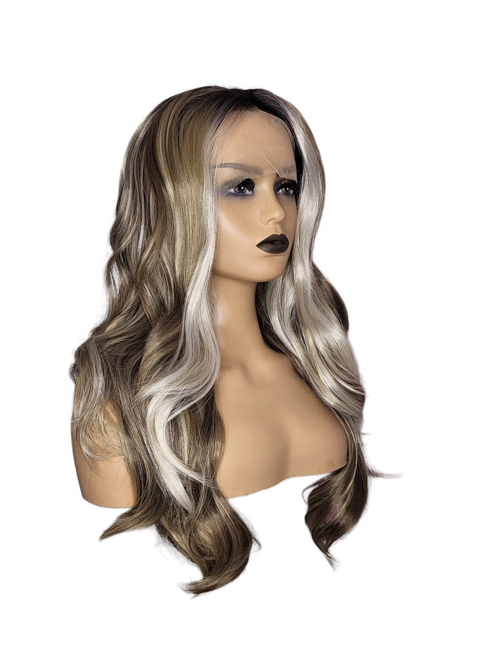 Long Wavy Multi Tonal Silver Blonde Lace Front Wig. Silvie